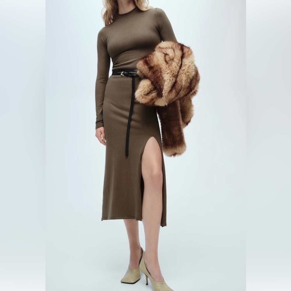Mango Olive Long Sleeve Dress